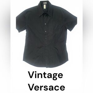 Vintage Couture Gianni Versace Men's Black Short-Sleeve Button-Up Shirt